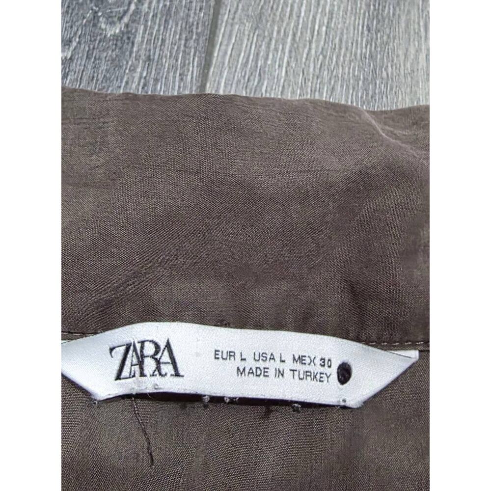 Zara Dress 3/4 Sleeve Collared Button Down Pocket Olive green Large A008004 - Picture 5 of 7